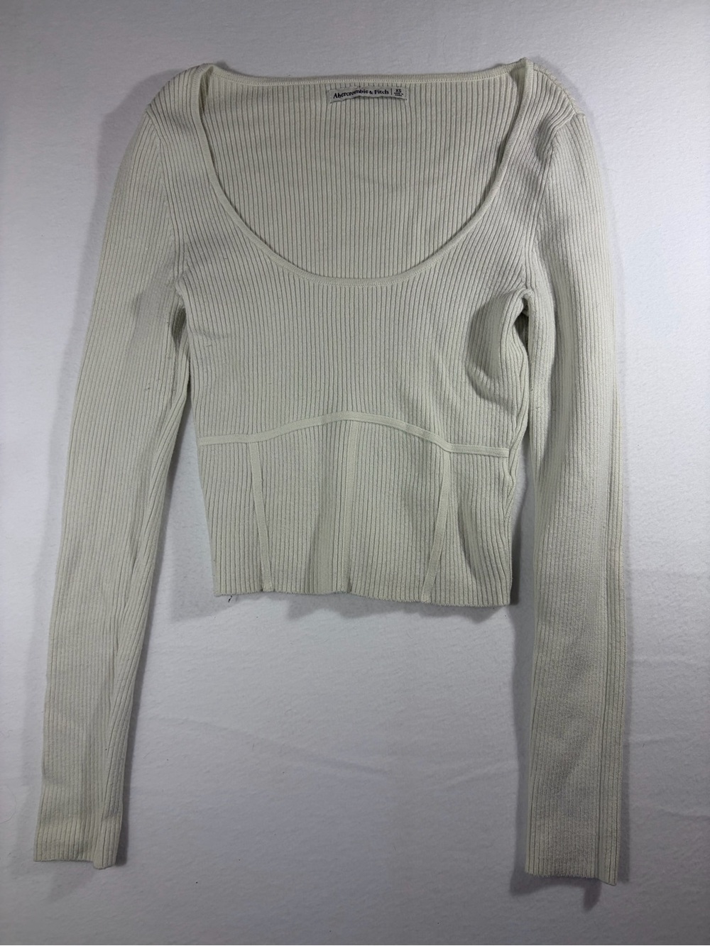 Abercrombie & Fitch Cream Ribbed Scoop Neck Long Sleeve Top